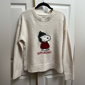 Peanuts White Sweater Happy Holidays Large Crew Neck Christmas Spirit / Holiday